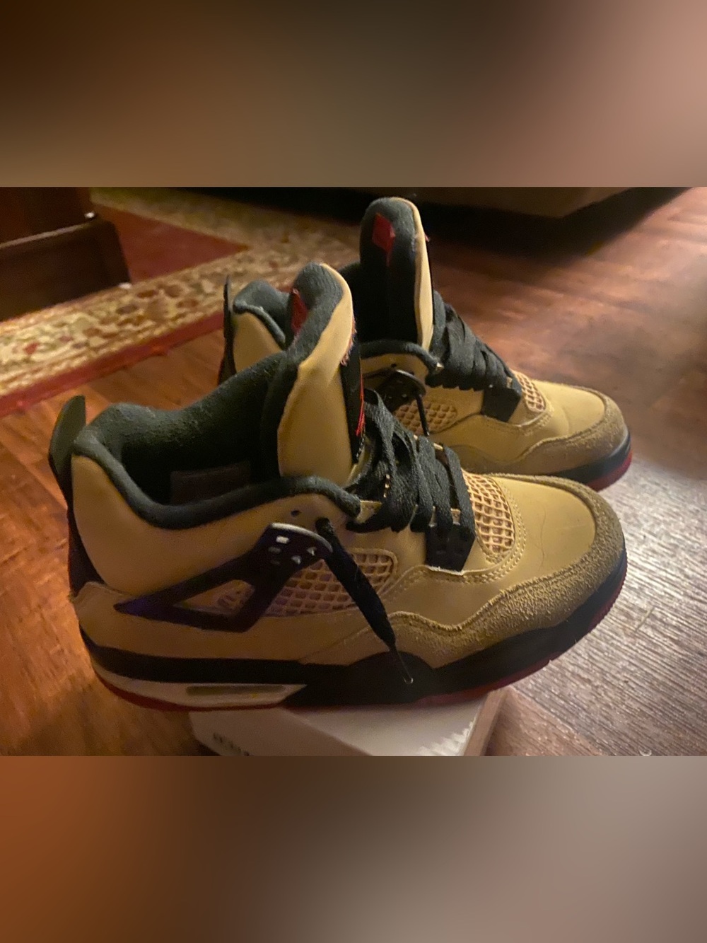 Jordan retro 4s Men's Tan and Black Retro Sneakers with Red Accents